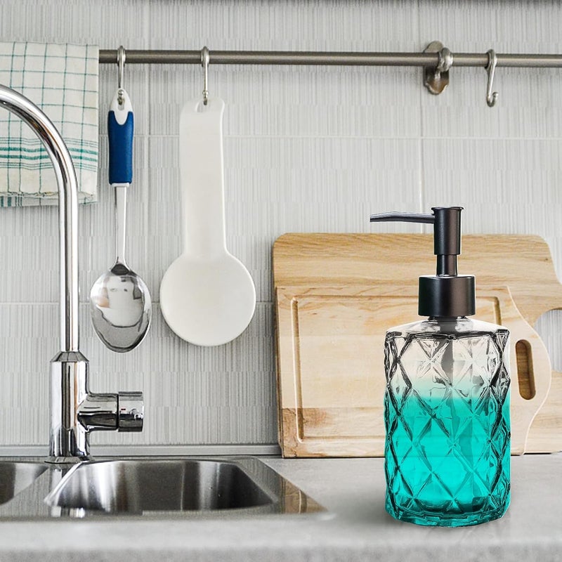 Ulable 2Pcs Clear Glass Soap Dispenser with Pump, 11oz Diamond Design Refillable Soap Dispenser for Hand Wash, Dish Wash for Dishwashing Liquid, Lotions, Essential Oil - Image 4